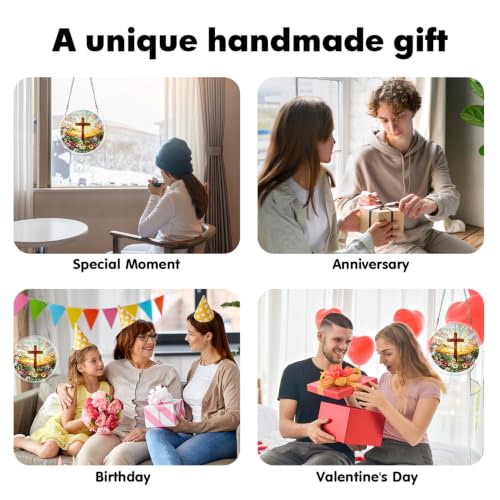 Christian Acrylic Puzzle Suncatcher,Cross Flower Sun Catcher Puzzle Kit for Adults,Faith Window Hanging Puzzles,Christian Decor, Inspirational Gifts for Women Family Friends,7.3 in Christian