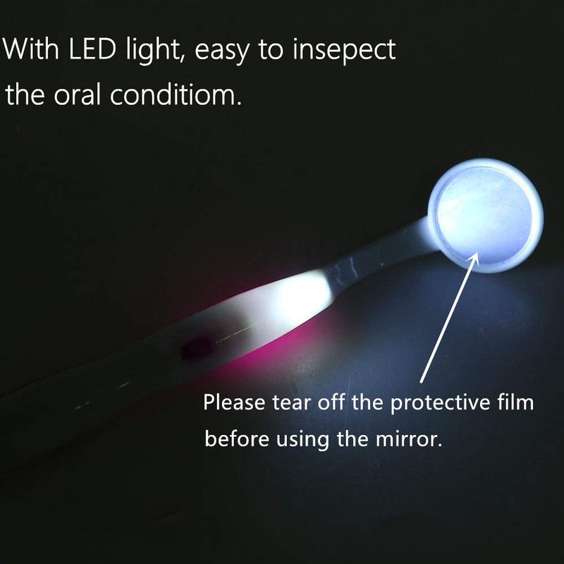 [Australia - AusPower] - 2 Pcs Dental Mirror with Light Tool LED Lighted Teeth Inspection Mirror Anti Fog Curve Angle Dentist Oral Care Tool 