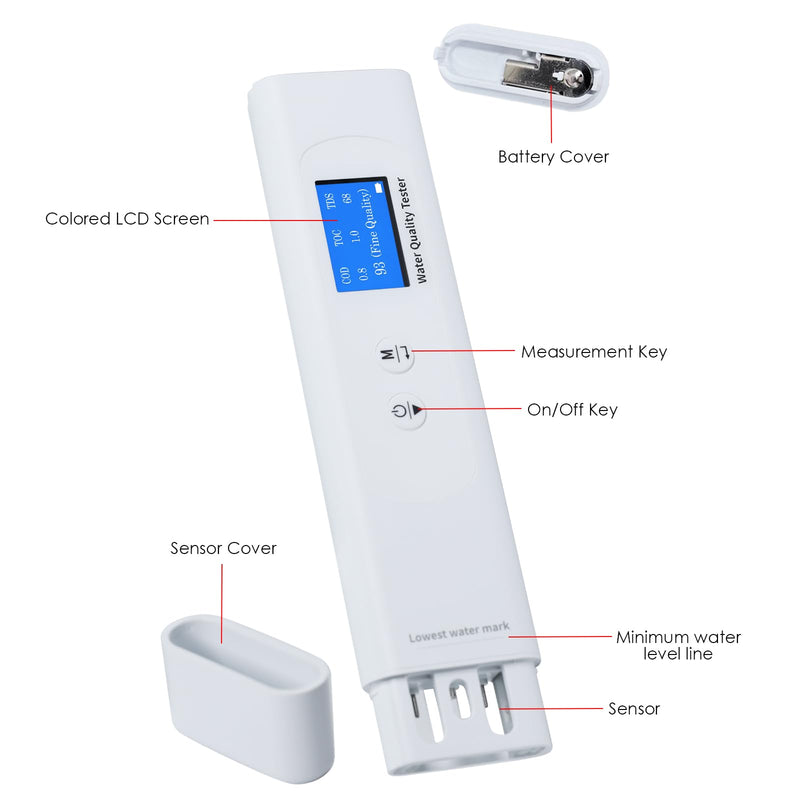 [Australia - AusPower] - Water Quality Tester for Drinking Water, Portable 6-in-1 TDS Meter TOC, COD, EC, UV275, Temp&TDS, Digital Drinking Water Quality Tester for Home, RV, Hiking, Camping, Travel, Well, Tap, Water Purifier 