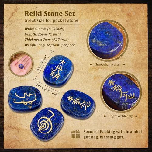 mookaitedecor 4 Piece Lapis Lazuli Stones Engraved Chakra Symbols #1-Lapis Lazuli with Chakra Symbol