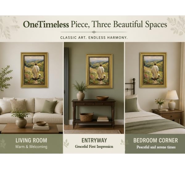 Jesus and Lamb Framed Canvas Wall Art Good Shepherd Lost Sheep12x16in Jesus Sheep Framed 16"L x 12"W