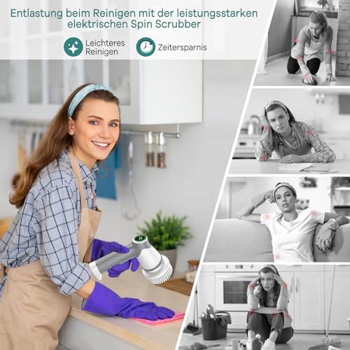 Electric Cleaning Brush, Cordless Spin Scrubber with 6 Brush Heads, 2 Modes Cleaning Brush for Household, Multifunctional Brush, Perfect for Deep Cleaning of Tiles, Kitchen, Grill, Glass