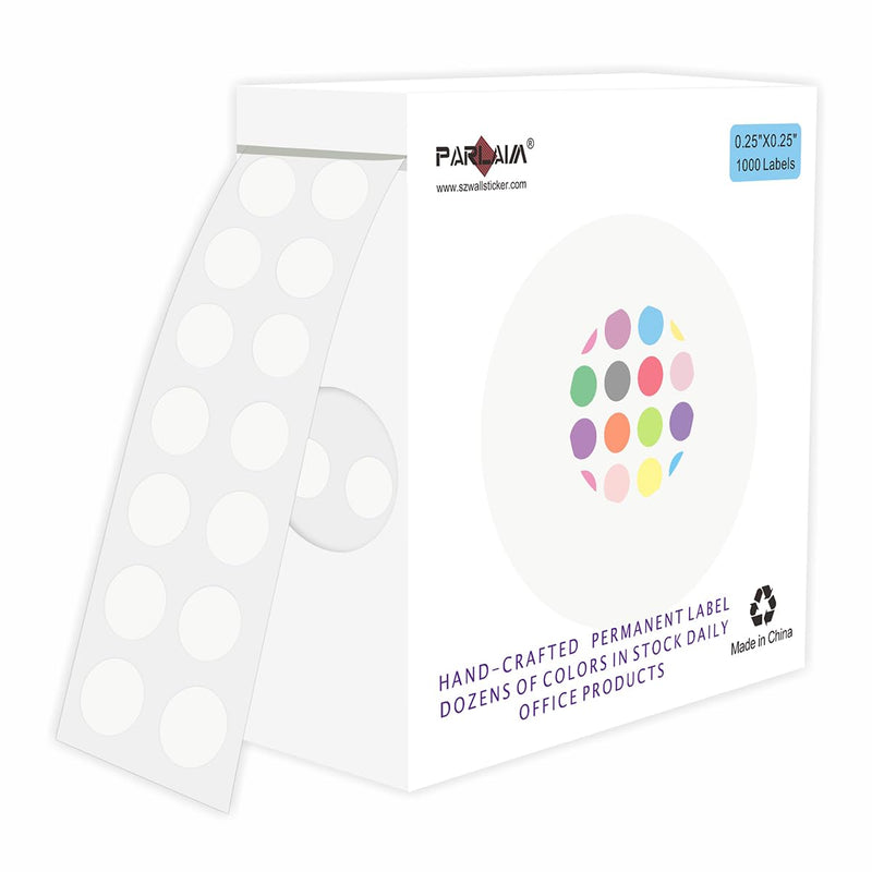 PARLAIM White Dot Stickers 1/4 Inch Permanent Color Coding Sticker Label, 1000 PCS Small Round Circle Sticker Dots Labels per Dispenser Box, White 1 Roll-1000PCS