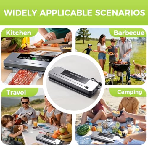 6-in-1 Multi-functional Food Vacuum Sealer Machine with Built-In Cutter, LED Digital Display, 50 Vacuum Bags for Preserving Meat, Vegetables, Snacks, Fruits, Grains