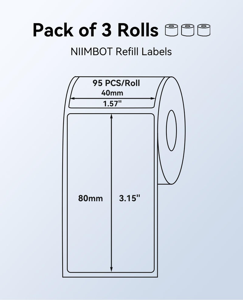 3 Rolls Labels for NIIMBOT B1 B21 B3S K3 Label Maker, 2'' x 3.15'' (50x80mm) Printer Labels, Food Labels for Jars, Personalized Editable Labels for Home/School/Office 50x80-3rolls-white