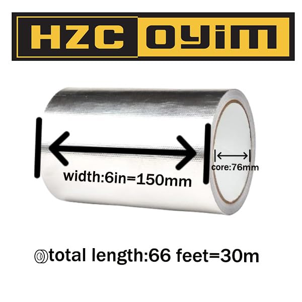 Silver Aluminum Foil Tape 6in x 66ft High Temperature Adhesive Muffler Tape Heat Shield Blocking Tape for HVAC/Air Conditioning Pipe/Car Exhaust Pipe 6inches x 66feet