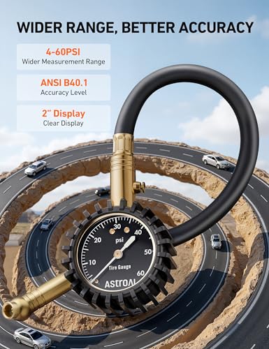 AstroAI tire pressure gauge with 0-60 PSI large glow dial for cars and SUVs