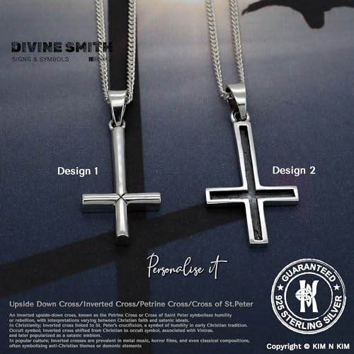 925 Sterling Silver Inverted Cross Necklace for Men – Saint Peter Petrine Cross Pendant – Gothic Christian Jewellery – Handmade & Personalised Gift Option-KIMNKIM Q19-1/D1,Q19-2/D2 Design 1