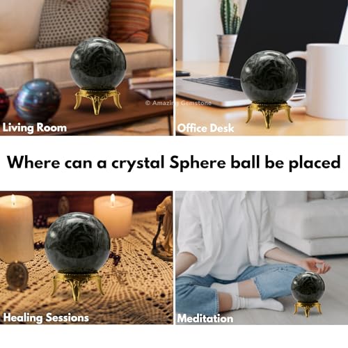 Amazing Gemstone Flower Stone Crystal Ball with Stand - 1.5 Inches Crystal Sphere Meditation Balls for Witchcraft and Decorative Balls