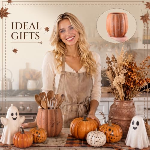 Hushee Fall Pumpkin Ceramic Utensil Holder, Minimalist, Terracotta