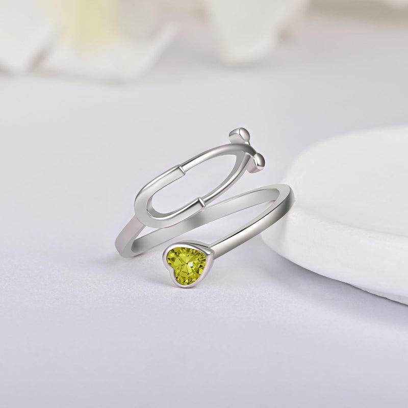 [Australia - AusPower] - Stethoscope Birthstone Rings for Women 925 Sterling Silver Adjustable Heartbeat Ring Nurse Doctor Jewelry Graduation Gifts for Medical Student August 