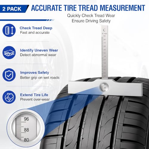 Hicarer 7-inch aluminum tire tread depth gauge, mechanical depth measurement tool for vehicle inspection