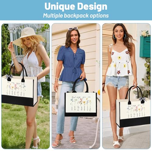 2Pcs Bible Bags Christian Gifts for Women, Large Canvas Tote Bag with Small Make up Bag, Elegant Handbags for Women Christian Gifts Religious Jesus Bible God Says Bag Set for Christmas Birthday