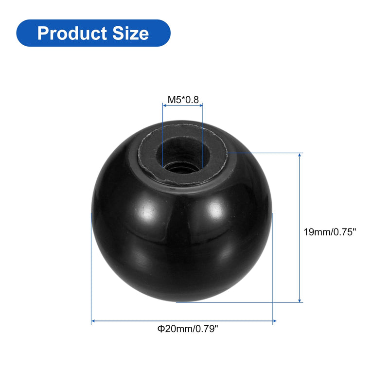 [Australia - AusPower] - uxcell 10Pcs Threaded Ball Knobs, M5 Female Thread Phenolic Thermoset Ball Knob 20mm Dia Round Operation Ball Handles for Machine Lever Handle, Black M5x20mm 