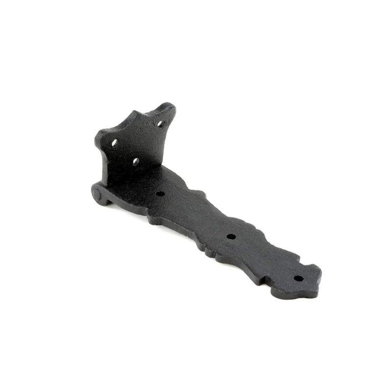Renovators Supply Manufacturing Shed Door Hinge 5.5 in. Black Wrought Iron Antique Fleur De Lis Style Decorative Flush Mount Cast Iron Barn Door Shed Hinge with Hardware Pack of 2