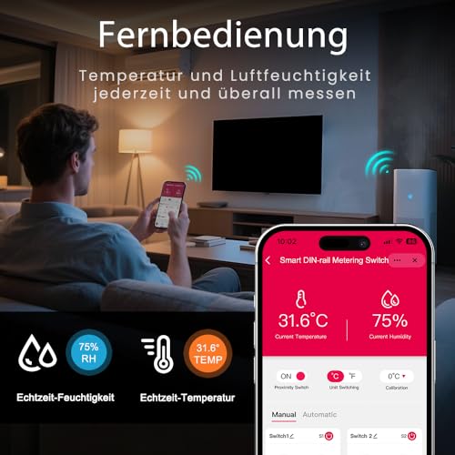 TONGOU Digital Display Temperature DIN Rail DIN, Controller Thermostat with NTC Probe Temperature Sensor, Dry Contact Smart Switch 2-Channel, TUYA/SMART Life App