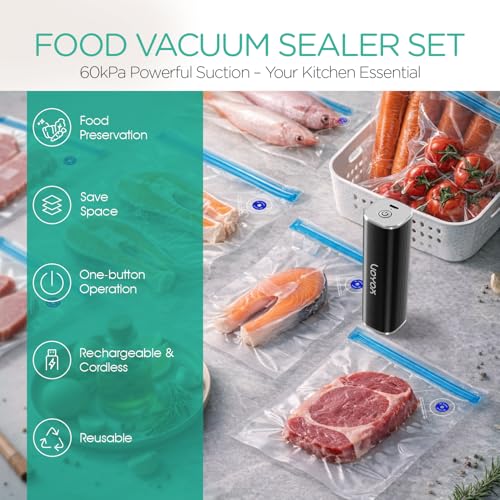 Handheld Vacuum Sealer for Food, Rechargeable Vacuum Pump with 5 Bags Black