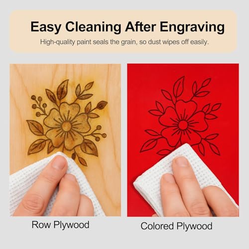 SCULPFUN 4Pcs Coloured Plywood Sheets A4 297x210x3mm, Pre-Painted Basswood Boards (Black/White/Red/Green), Paint-Free Laser Wood Panels for Crafting, Engraving & DIY Wood Burning
