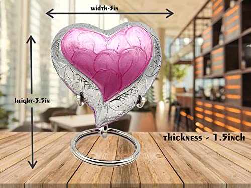 5MOONSUN5 Urns for Human Ashes - Empathetic Urn for Adult Male & Female - Pink Heart Memorial Keepsake Cremation Urn with Velvet Box & Display Stand - Metal