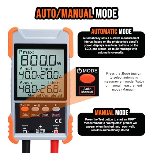 DANOPLUS solar panel tester MPPT meter with large backlit LCD for photovoltaic power testing