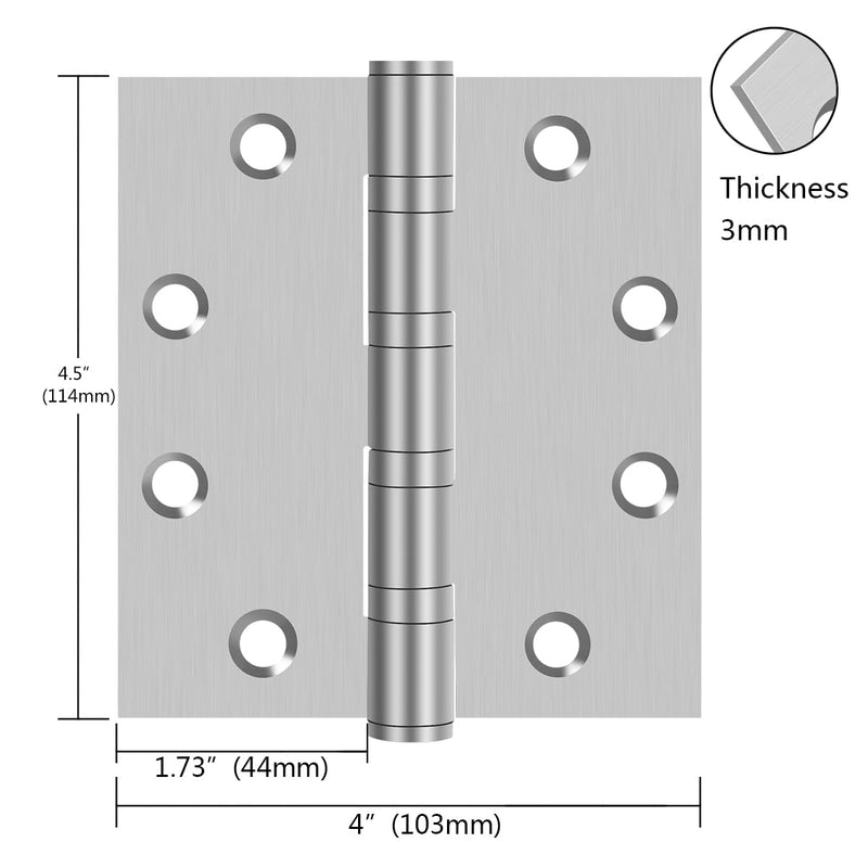 Heavy Duty Hinges,304 Stainless Steel Door Hinges 4-1/2 Inch,4.5"x 4" Ball Bearing Door Hinge with Square Corners -2 Pack (Silver) Silver