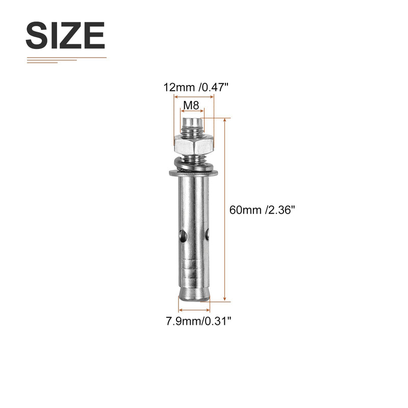 [Australia - AusPower] - M8 x 60 Expansion Bolts - 5Pack- Good for Concrete Dry Brick Block Walls - 304 Stainless Steel - Silver M8 x 60 5 