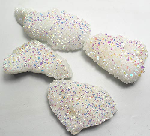 Healing Crystal Short Cluster Quartz Druzy Stone Titanium Coated AB Natural Rock Angel Aura Chakra Reiki Specimen Mineral Collection Decor Gift (Coated AB Short Cluster 2-3.5 OZ.) 2 - 3.5 Oz.