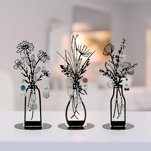 3 Pieces Metal Flowers Vases Earring Organizer,Earring Hanger Dresser Decor