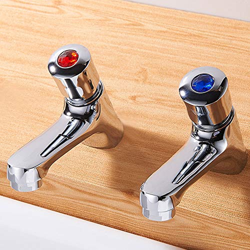 Pair Bathroom Sink Taps 1/2 Hot Cold Mixer Non Concusive Push Button Self Closing Lever Basin Tap Set Chrome Twin Press Water Toilet Faucet
