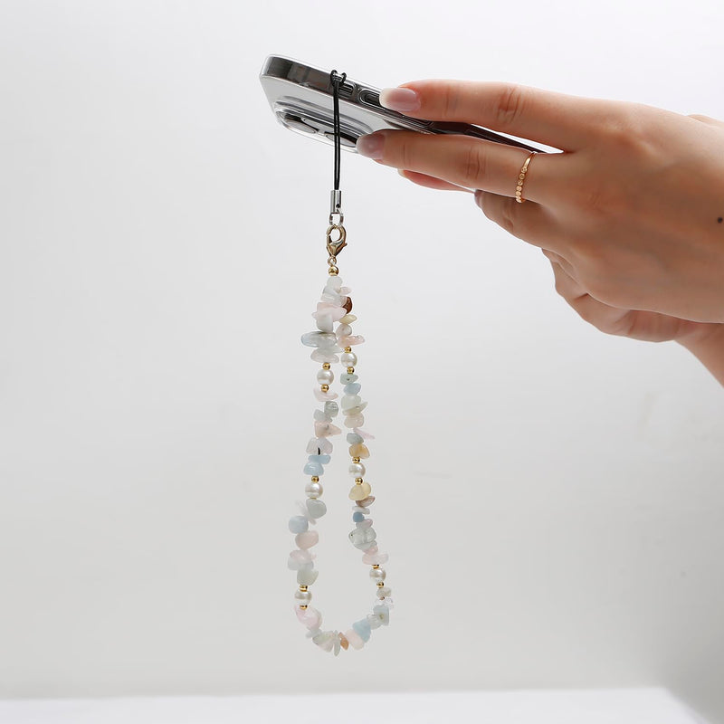 [Australia - AusPower] - Phone Charms Phone Chain Strap Cell Phone Lanyard Wrist Strap Natural Gem Stone Charms for Phone AirPods Women Girls A_Green 