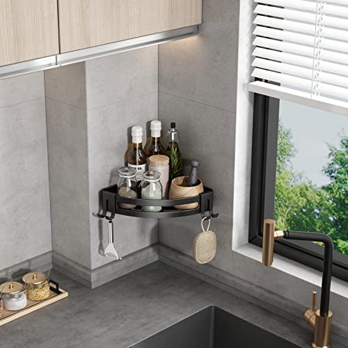 VOLPONE Corner Shower Caddy with Razor Holder Adhesive Shower Shelf Corner No Drilling Bathroom Corner Shower Organizer Storage Rack (2-Pack, Black) 2