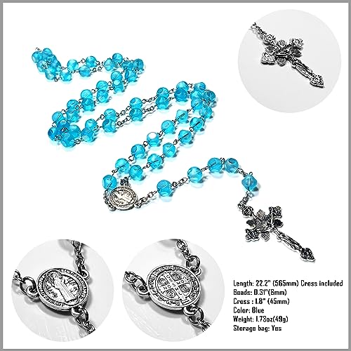 Rosary Beads Chaplet 6 Sided cut Dazzle Artificial Crystal Glass Rosery Cross Catholic gifts Blue
