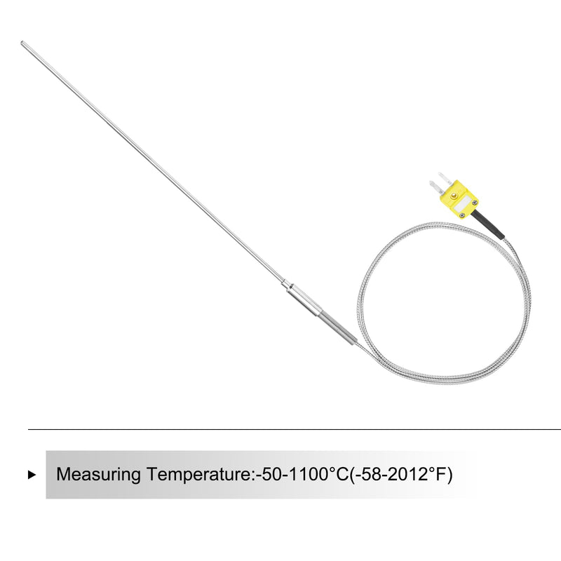 [Australia - AusPower] - MECCANIXITY K Type Thermocouple with Plug, Meter Temperature Sensor Probe -50 to 1100°C(-58 to 2012°F) Stainless Steel, 3.2x300mm 3.3ft Wire 