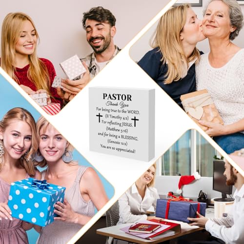 Thank You Gift for Pastor Gift for Men Women Pastor Appreciation Gifts Home Office Desk Wood Sign Inspirational Gifts for Pastor Birthday Anniversary Christian Tabletop Gift Religious Scripture Gift