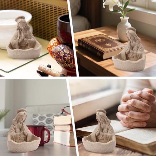 Virgin Mary Statue Rosary Holder, 5.5 Inch Catholic Gifts for Women Sandstone