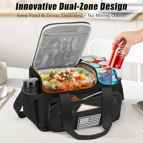 Insulated Laktru lunch bag for men with hot and cold compartments, 20L capacity, designed for portable meal storage.
