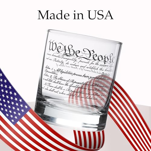 Rogue River Tactical USA Constitution Preamble Patriotic Veteran Old Fashioned Glass Gift For Patriot (Pack of 2) 11 Ounces (Pack of 2)
