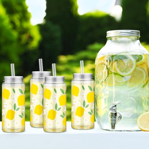 SiliFine 24 Pcs Lemon Party Favors Lemonade Cups with Lids and Straws