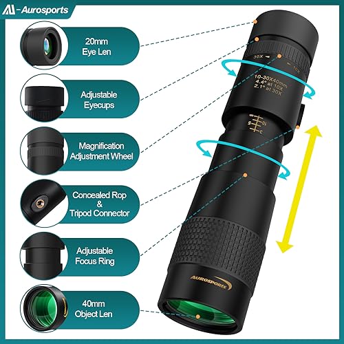 Aurosports 10-30x40 Zoom Monocular for Adults High Power for Bird Watching