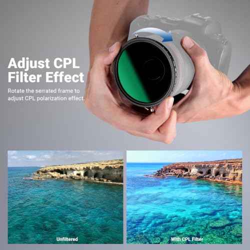 NEEWER 2 in 1 43mm Variable ND Filter ND2–ND32&CPL Filter(Circular Polarizer Filter) No X Cross/30 Layer Nano Coated/HD Optical Glass/Ultra Slim Aluminum Alloy Frame/Water Repellent/Scratch Resistant