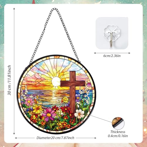 Rngmsi Cross Flower Stained Glass Sun Catcher 8 Inch Window Home Decor Religious