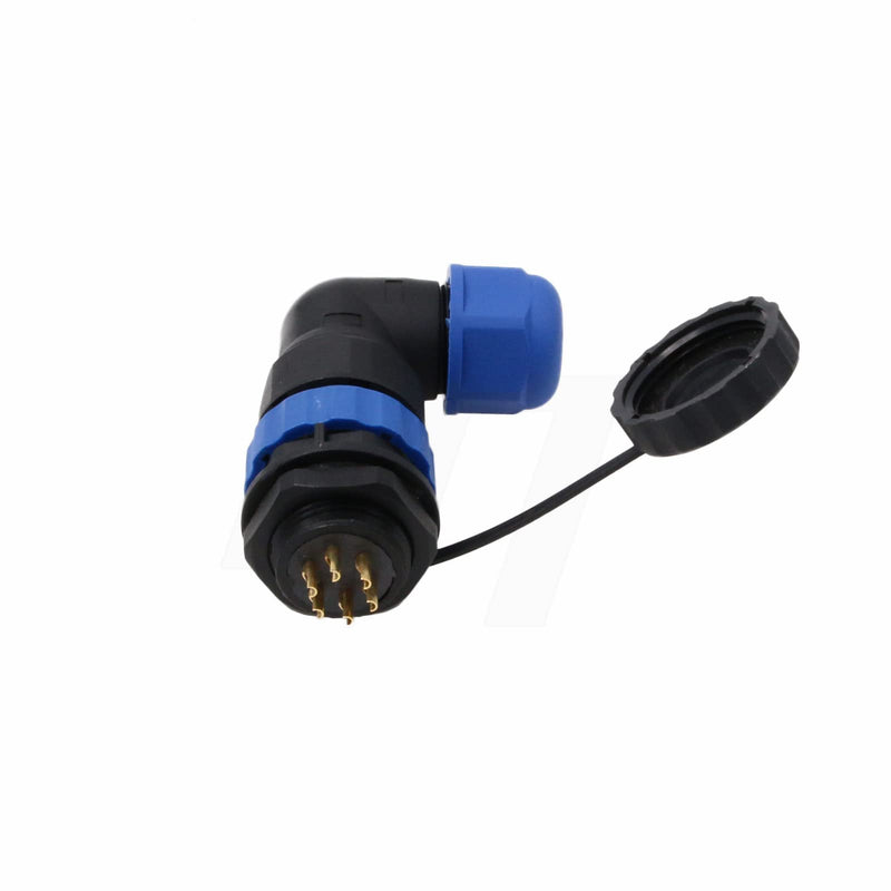 [Australia - AusPower] - HangTon SD20 10Amp 6 Pin Threaded Plastic Connector Male Waterproof IP68 Electrical Right Angle Cable Plug Panel Mount Chassis Socket 