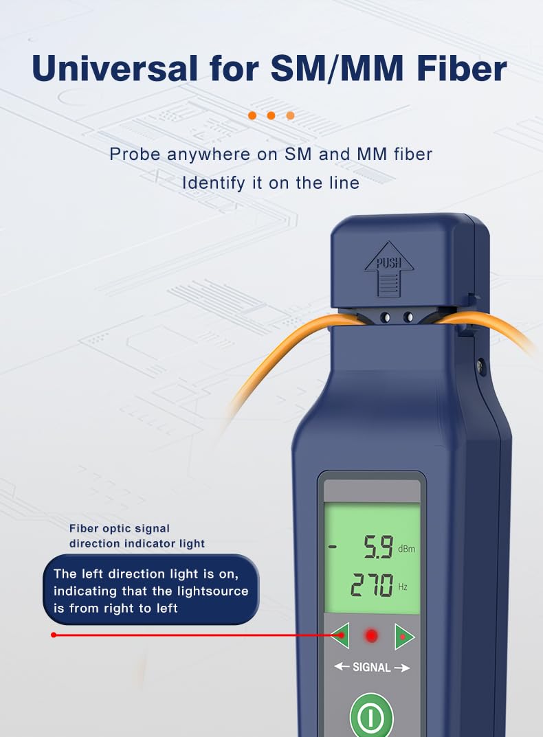 [Australia - AusPower] - Generic Optical Fiber Identifier 800-1700nm All-in-one chuck, Built-in 5KM Visual Fault Locator VFL, OFI Fiber Traffic Detector with LED, Navy Blue 