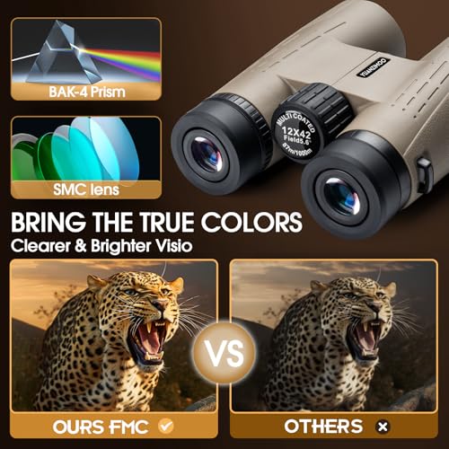 12x42 HD Binoculars for Adults High Powered Binoculars with Upgraded Phone Adapter Compact Binocular with Low Light Night Vision for Bird Watching Hunting Outdoor Sports Concerts Green