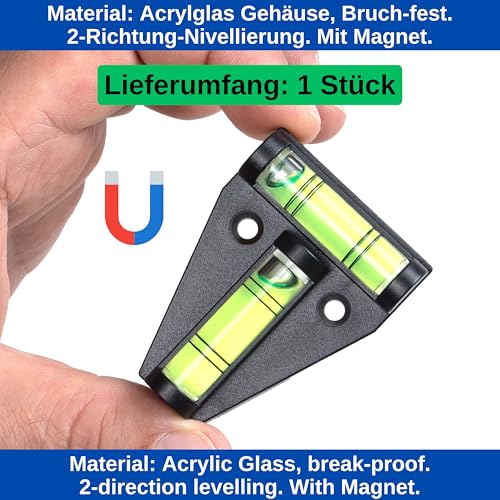 T-spirit Level, 2 Pack, Handy Cross Spirit Level, Small Pyramid Spirit Level, 2-Way Spirit Level for Caravan/Camper Magnetic Black (1 Pack)