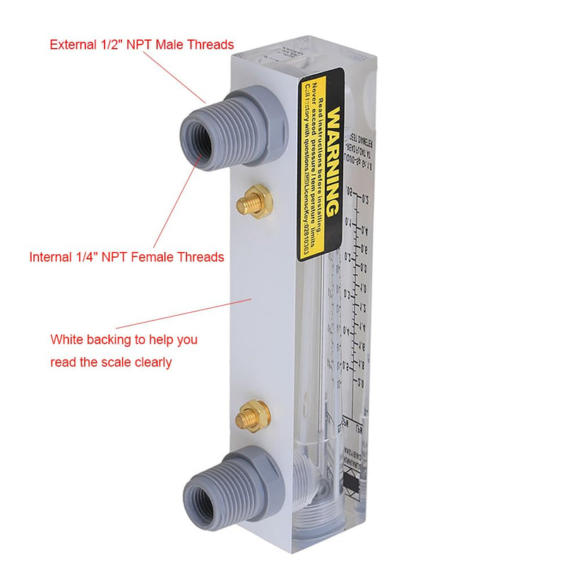 [Australia - AusPower] - CNBTR Panel-Mount Water Flowmeter, Flow Range: 0.05 to 0.5GPM / 0.2 to 2LPM, Liquids Flowmeter with Acrylic Plastic Rectangular Body, Overall Height 170mm 0.05~0.5GPM 