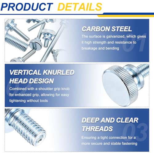 BOLTALIVON M6x25mm knurled thumb screws, zinc-plated silver and blue, 26-piece set