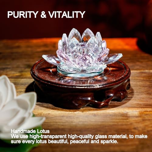 Crystal Lotus Flower Bicolor - Hue Reflection Glass Lotus Flower Feng Shui Home Decor Lucky Charm Crystal Figurine with Gift Box Collectible Figurines (Pink, 3.3 inches) Pink