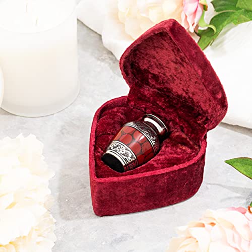 Small Keepsake Cremation Urns for Human Ashes with Velvet Heart Case and Funnel - Crimson : Deep Red Brass Hand Engraved Mini Memorial Urn Red/Crimson Small Keepsake Urn