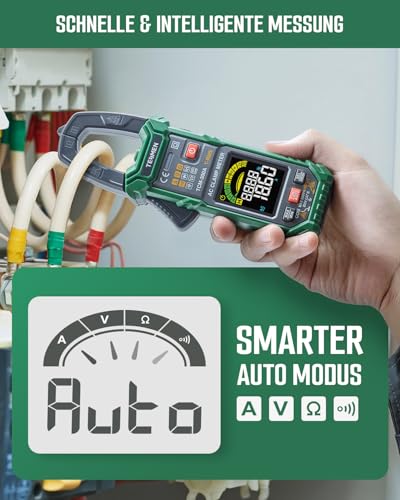 TESMEN TCM-300A Digital Clamp Meter 6000 Counts T-RMS Ammeter Auto Ranging Multimeter Voltmeter with AC Current AC/DC Voltage NCV/Live Wire Inrush Current Resistance Diode Temperature - Green